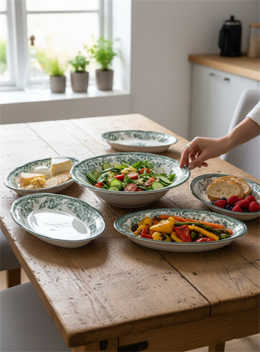 5 Parça Porselen Velour Green Salata Kayık Seti