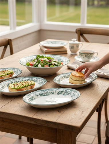5 Parça Porselen Velour Green Salata Kayık Seti