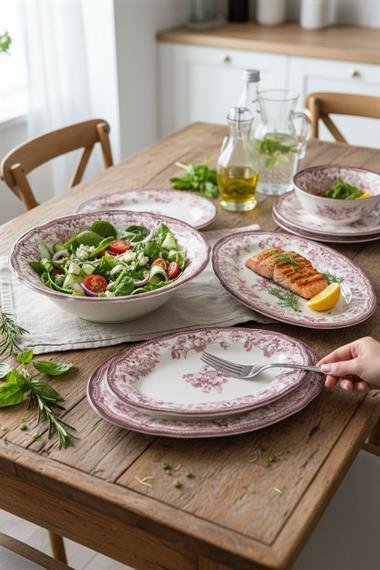 5 Parça Porselen Velour Maroon Salata Kayık Seti