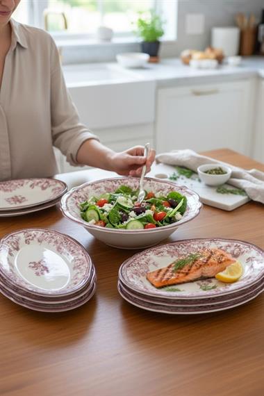 5 Parça Porselen Velour Maroon Salata Kayık Seti