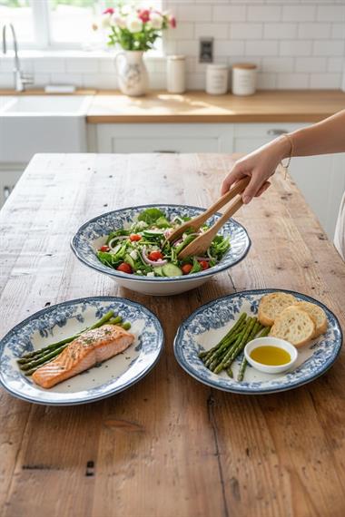 5 Parça Porselen Velour Navy Salata Kayık Seti