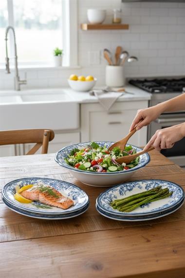 5 Parça Porselen Velour Navy Salata Kayık Seti