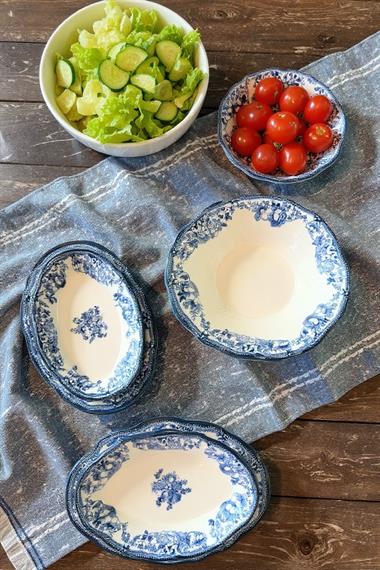 5 Parça Porselen Velour Navy Salata Kayık Seti