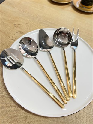 5 Parça Sos Kepçe Servis Takımı 24K Altın