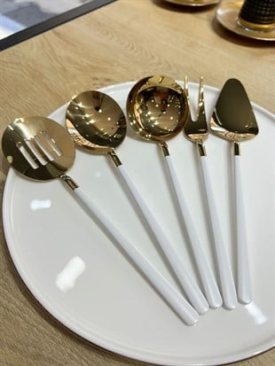 5 Parça Sos Kepçe Servis Takımı Beyaz Gold