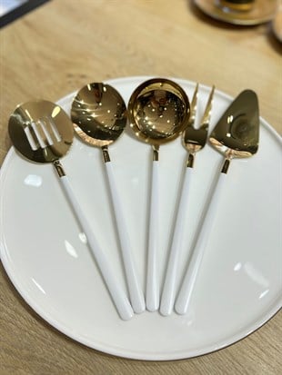 5 Parça Sos Kepçe Servis Takımı Beyaz Gold