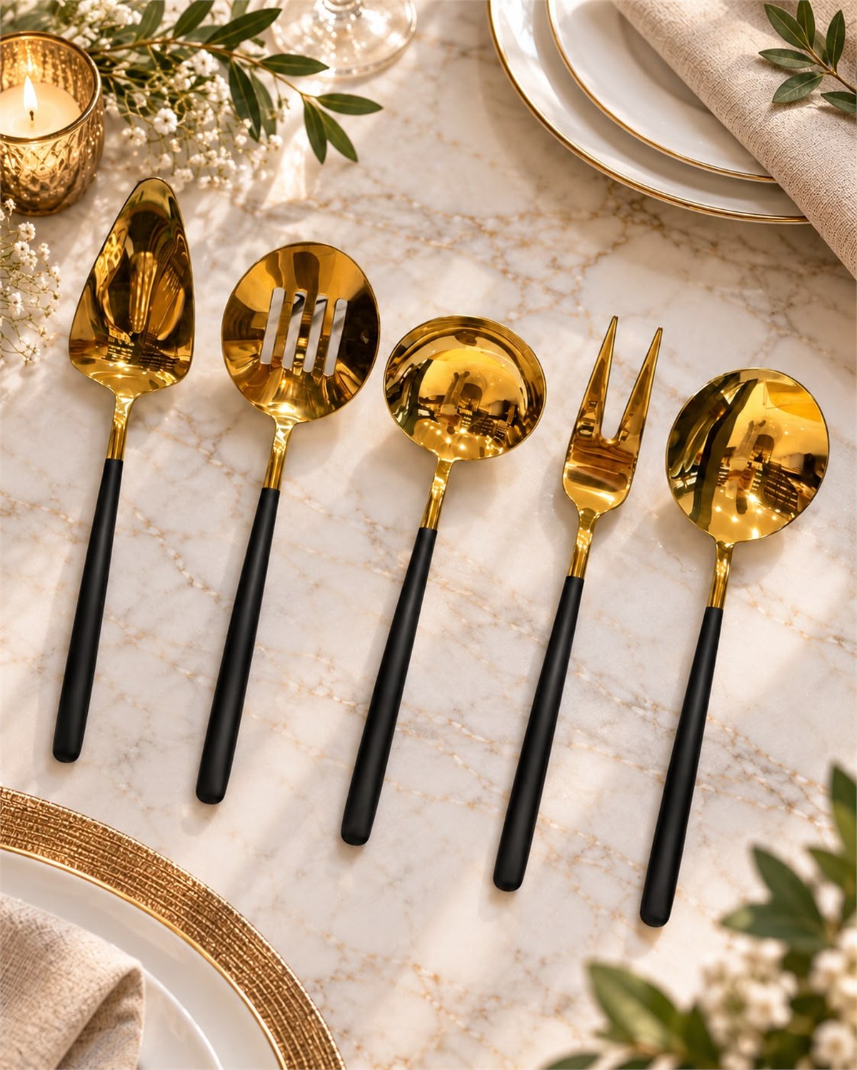 5 Parça Sos Kepçe Servis Takımı Siyah Gold