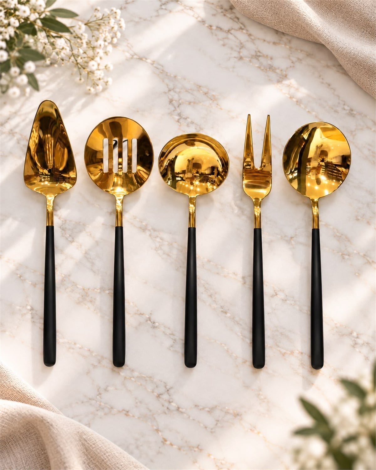 5 Parça Sos Kepçe Servis Takımı Siyah Gold