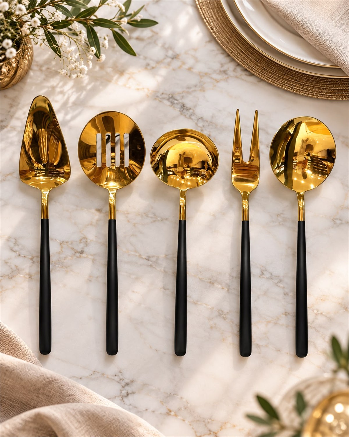 5 Parça Sos Kepçe Servis Takımı Siyah Gold