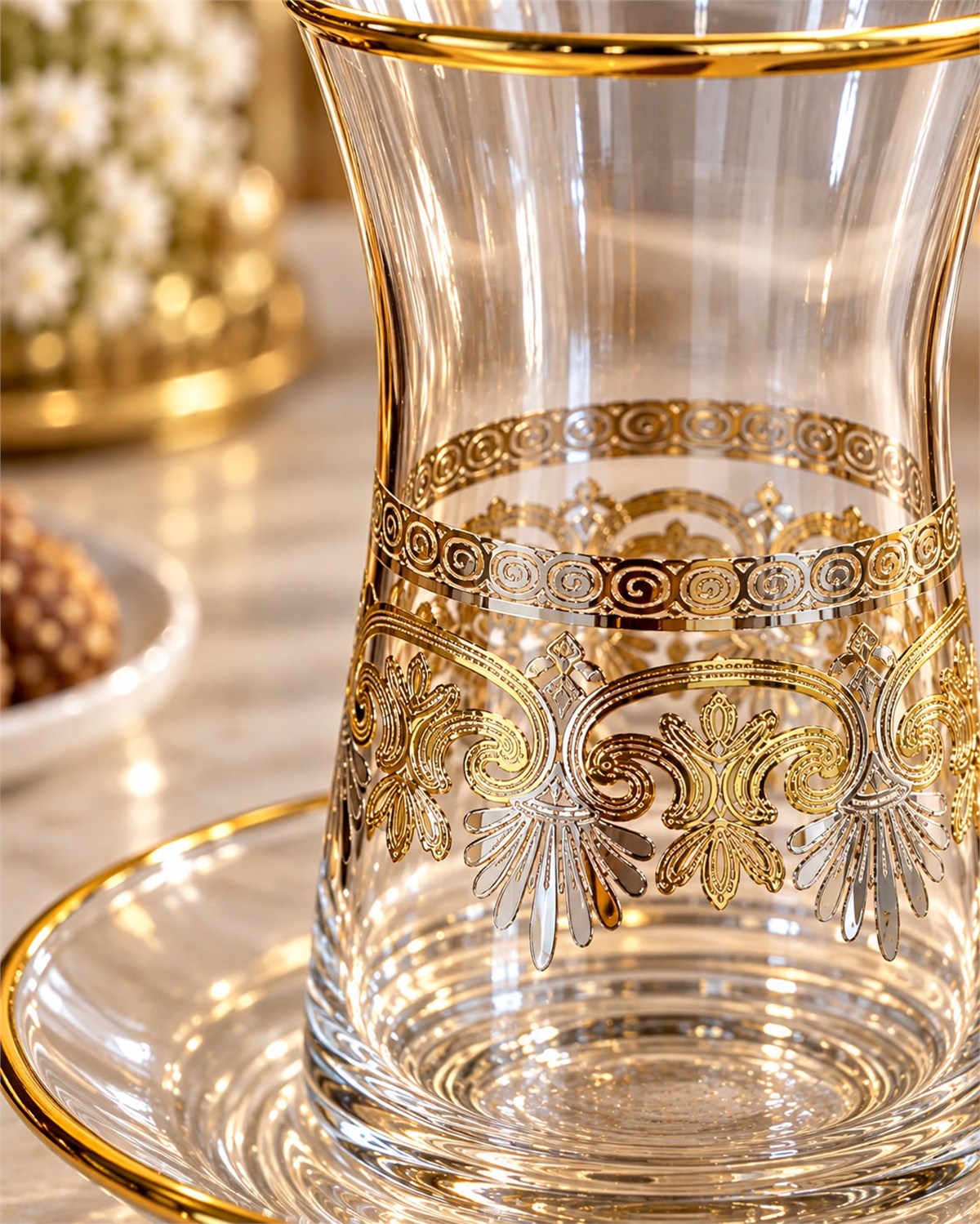 6 Kişilik 12 Parça Sultan Gold Platin Mix Çay Takımı