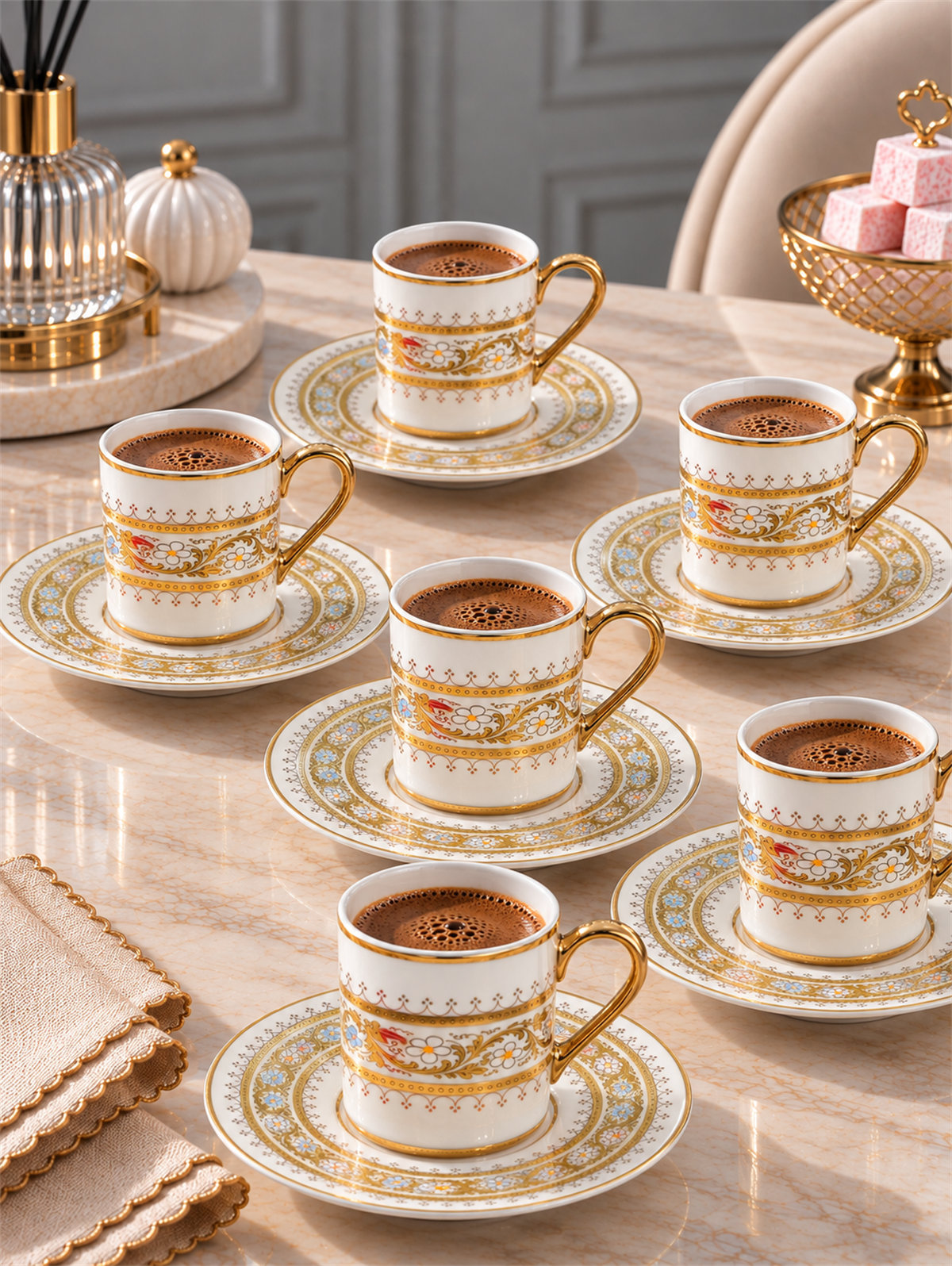 6 Kişilik Porselen 24K Ahenk Kahve Fincanı