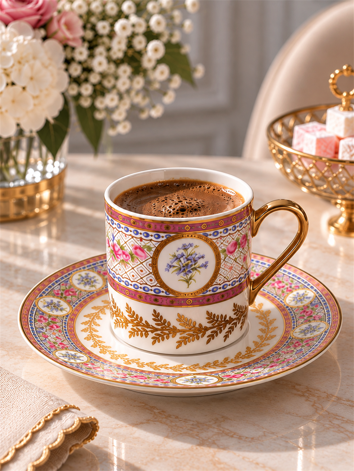 6 Kişilik Porselen 24K Lavanza Kahve Fincanı