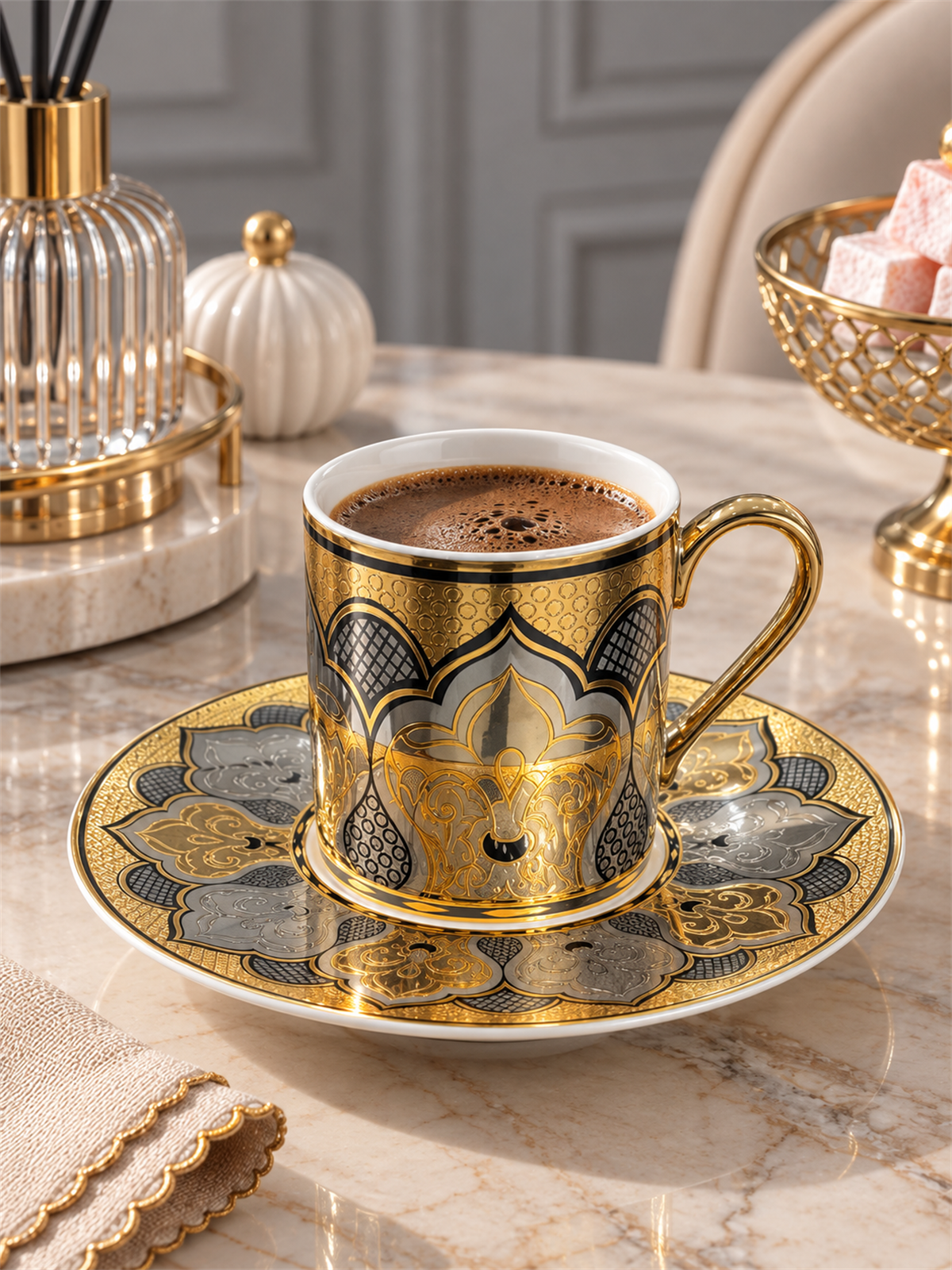 6 Kişilik Porselen 24K Mavera Kahve Fincanı
