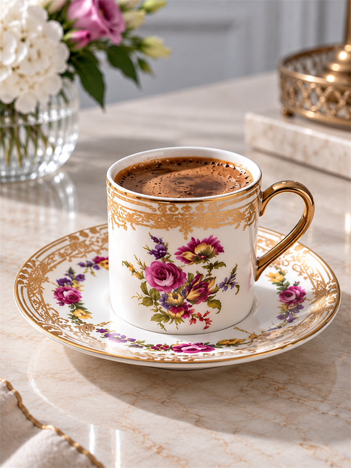 6 Kişilik Porselen 24K Violetta Kahve Fincanı