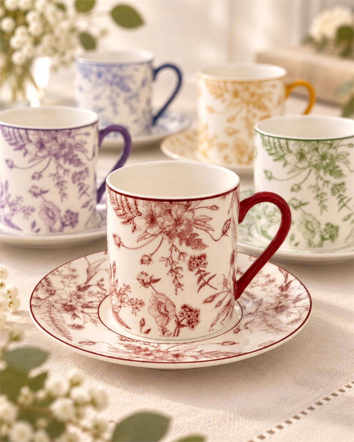 6 Kişilik Porselen Camellia Kahve Fincanı Takımı
