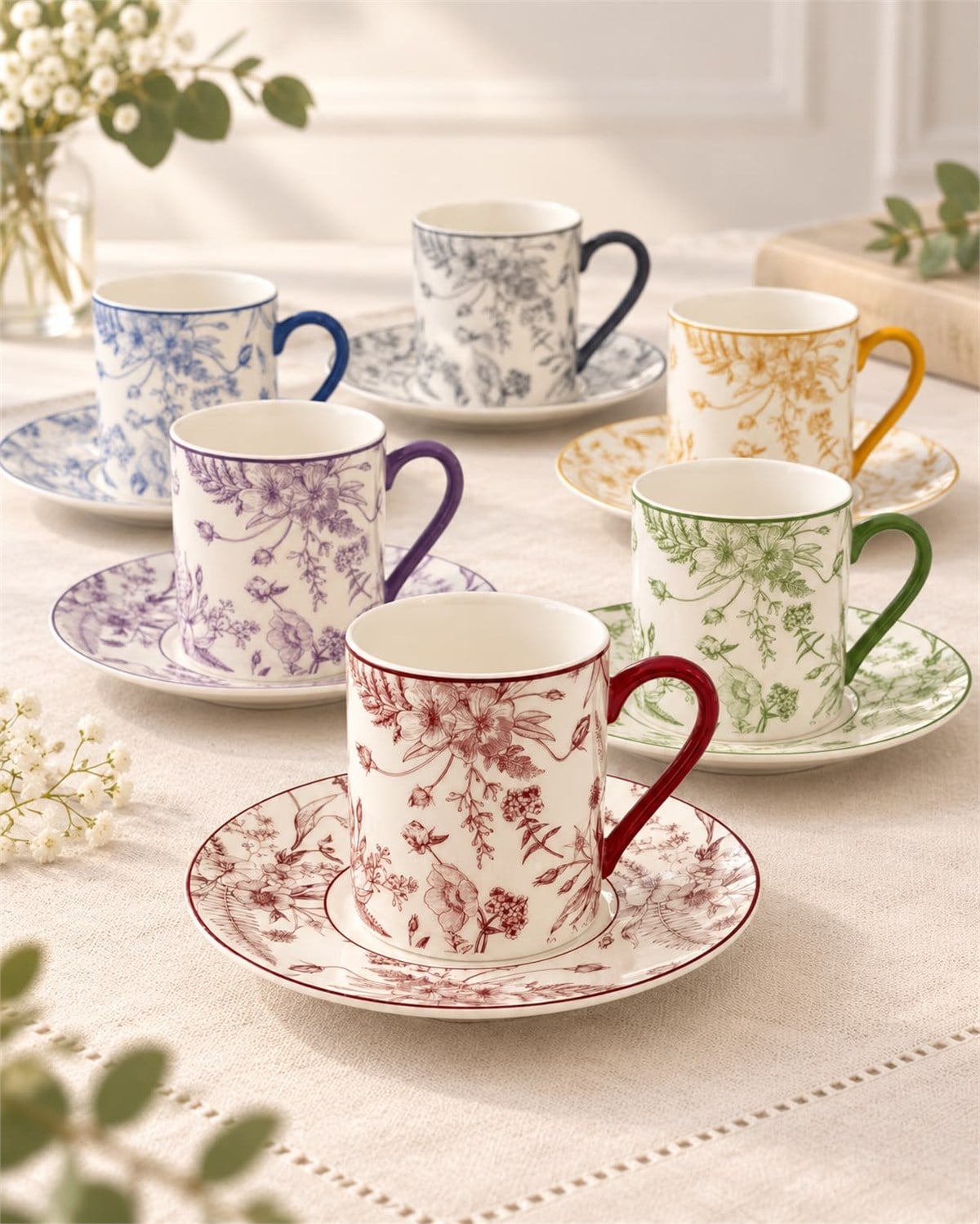 6 Kişilik Porselen Camellia Kahve Fincanı Takımı