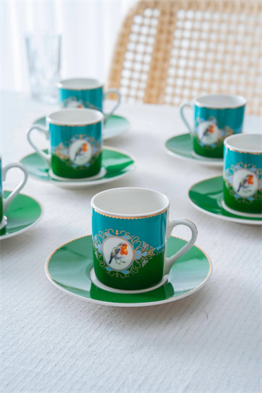 6 Kişilik Porselen Candy Green Kahve Fincan Takımı - 90 Ml