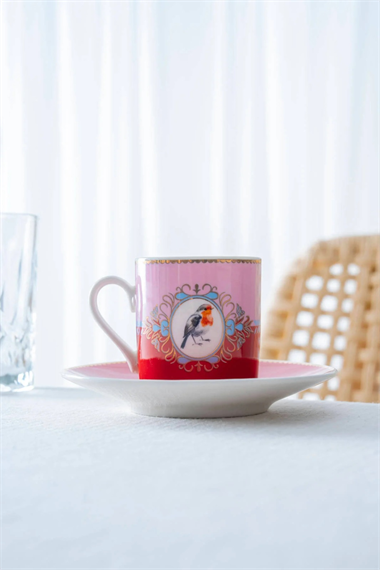 6 Kişilik Porselen Candy Red Kahve Fincan Takımı - 90 Ml