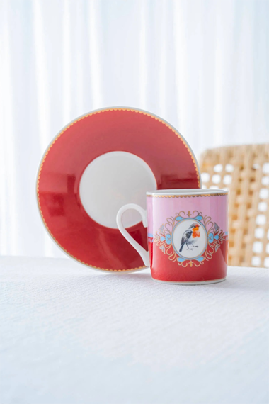 6 Kişilik Porselen Candy Red Kahve Fincan Takımı - 90 Ml
