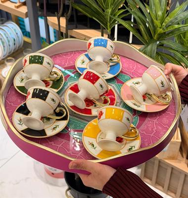 6 Kişilik Porselen Chiteki Kahve Fincanı Seti 90cc