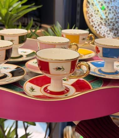 6 Kişilik Porselen Chiteki Kahve Fincanı Seti 90cc