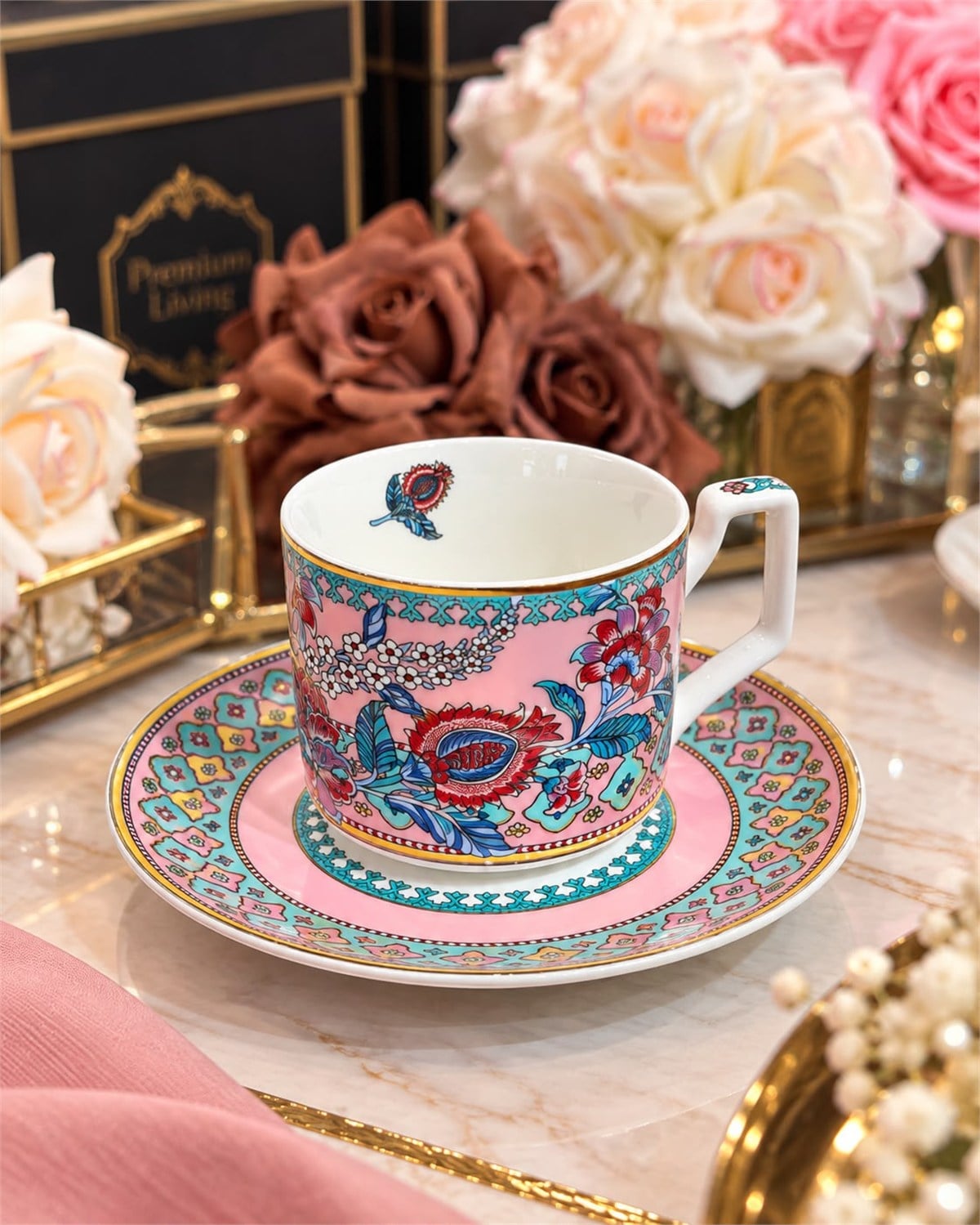 6 Kişilik Porselen Flower Of Life Kahve Fincanı 100 ML