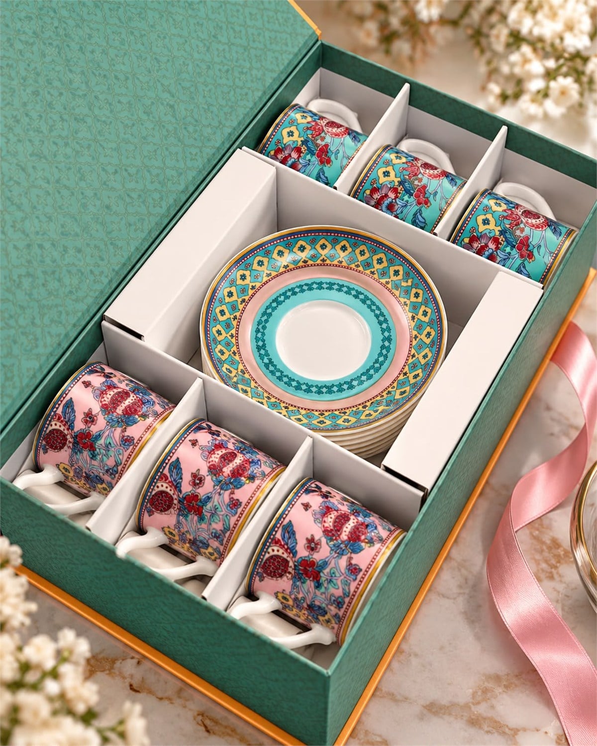 6 Kişilik Porselen Flower Of Life Kahve Fincanı 100 ML
