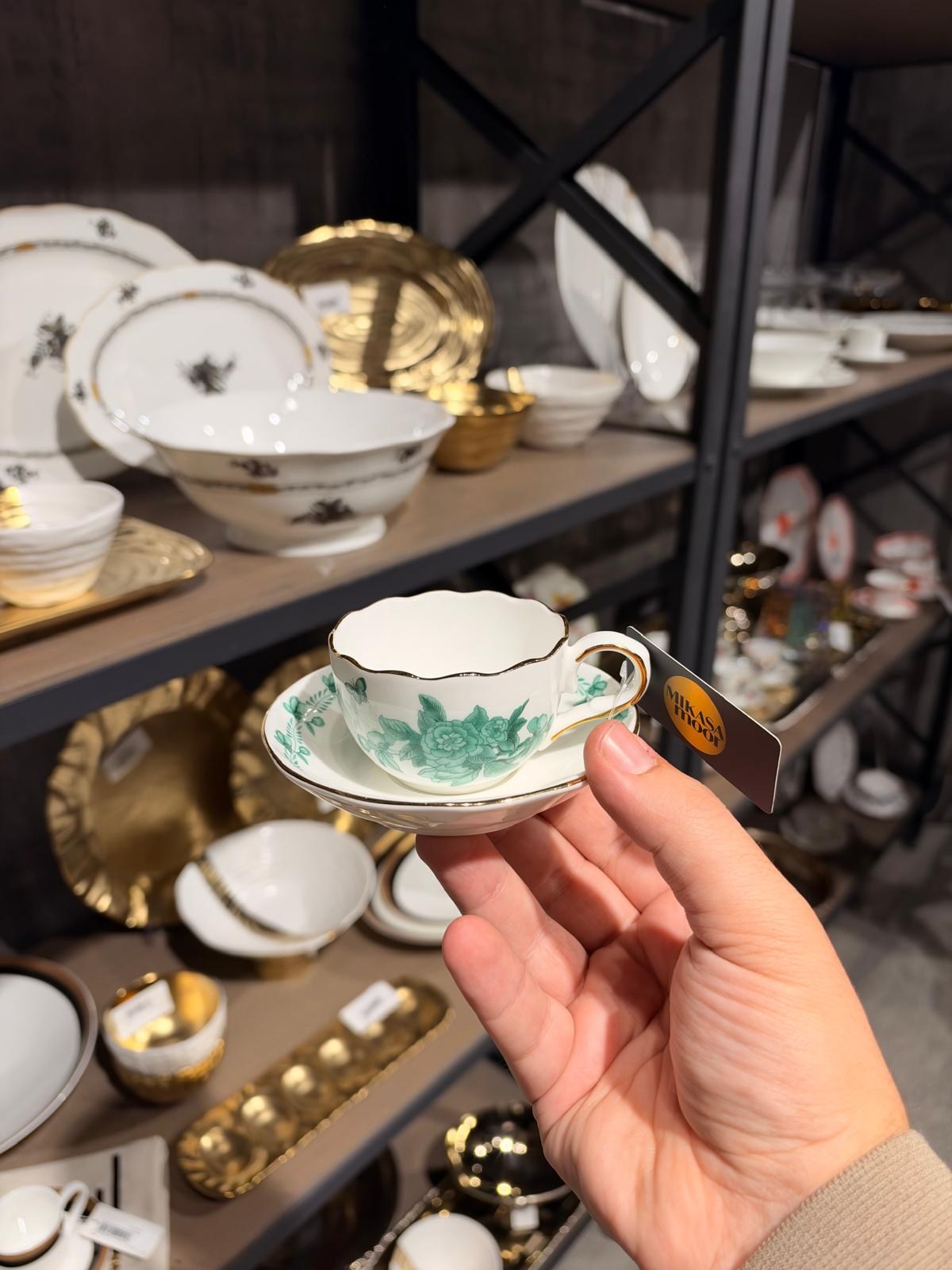 6 Kişilik Porselen Emerald Gardenia Kahve Fincan Takımı