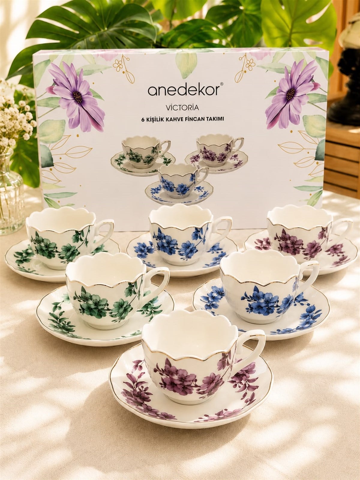 6 Kişilik Porselen Leaf Elegance Victoria Kahve Fincanı