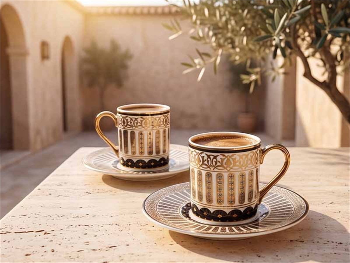 6 Kişilik Porselen 24K Marakeş Kahve Fincanı