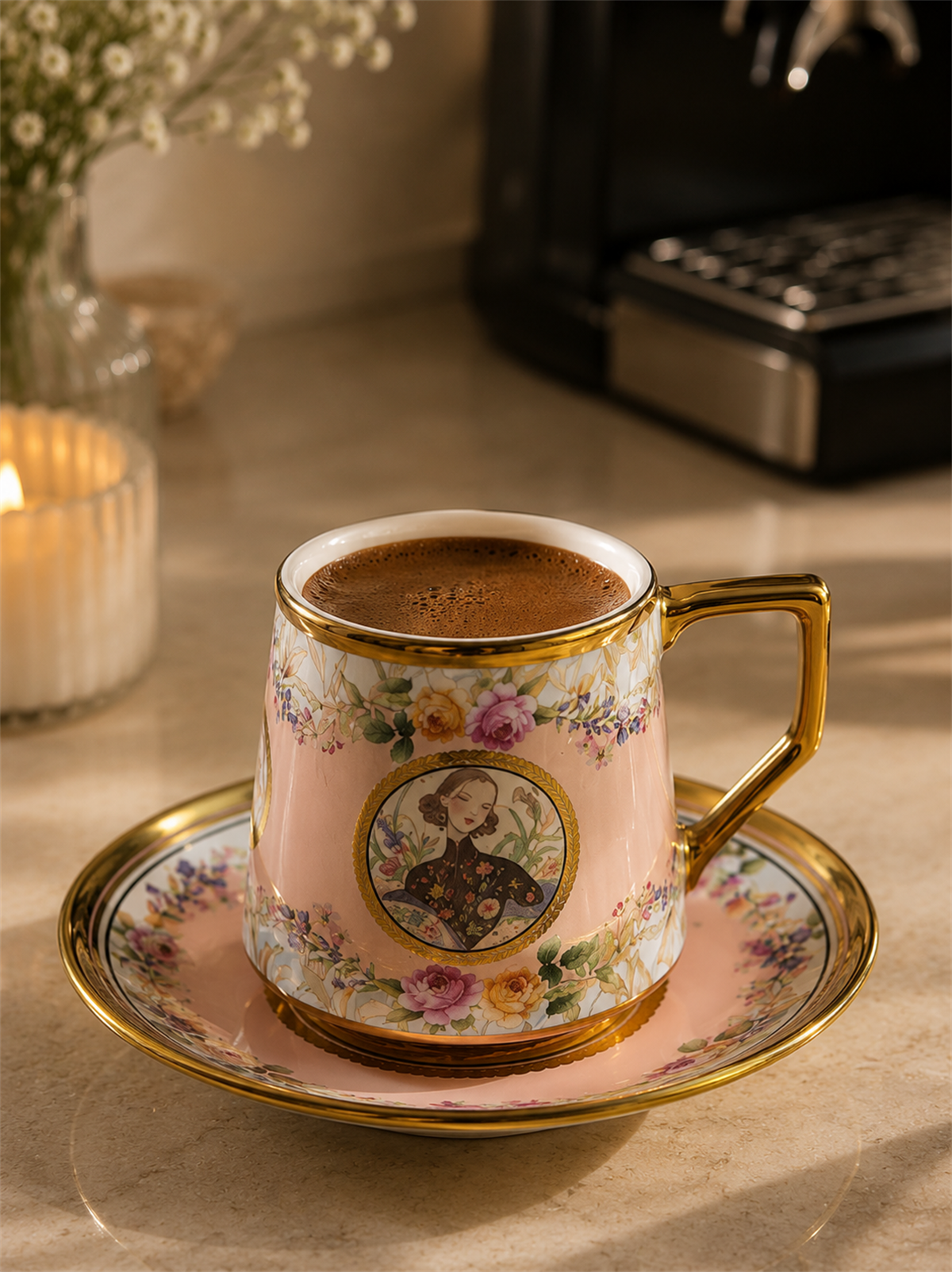 6 Kişilik Porselen Odeta Kahve Fincanı - Pembe