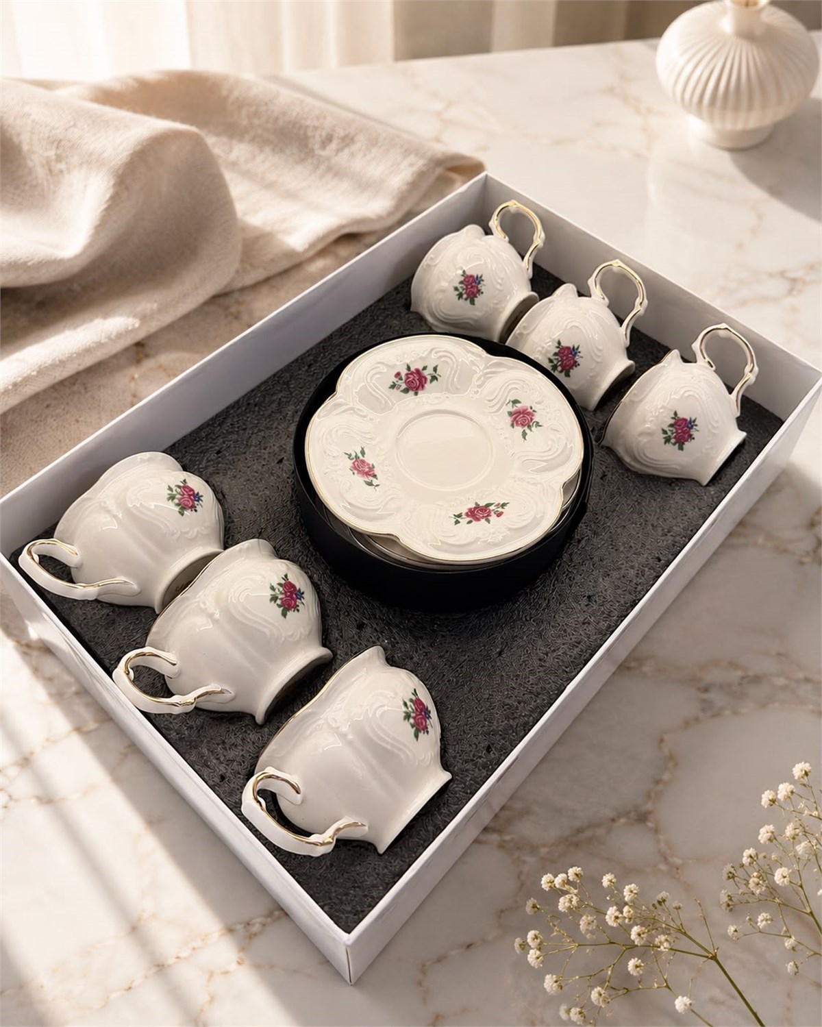 6 Kişilik Porselen Rosalie Kahve Fincanı 90 ML