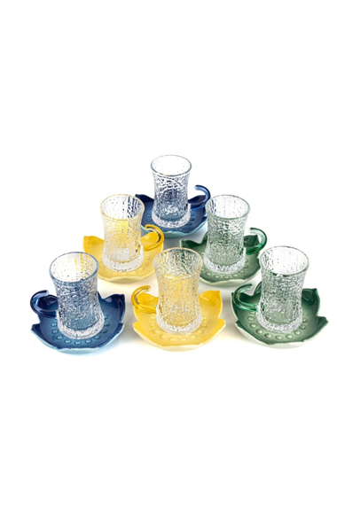 6 Kişilik Renkli Cam Çay Bardağı Seti