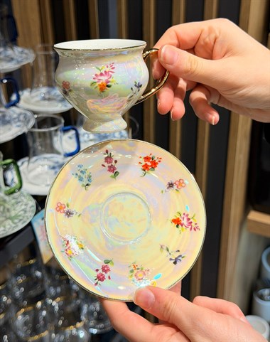 6 Kişilik Sedefli Vintage Çiçek Kahve Fincan Takımı 