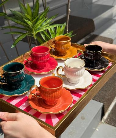 6 lı Kruvas Kahve Fincanı Renkli