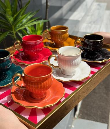 6 lı Kruvas Kahve Fincanı Renkli