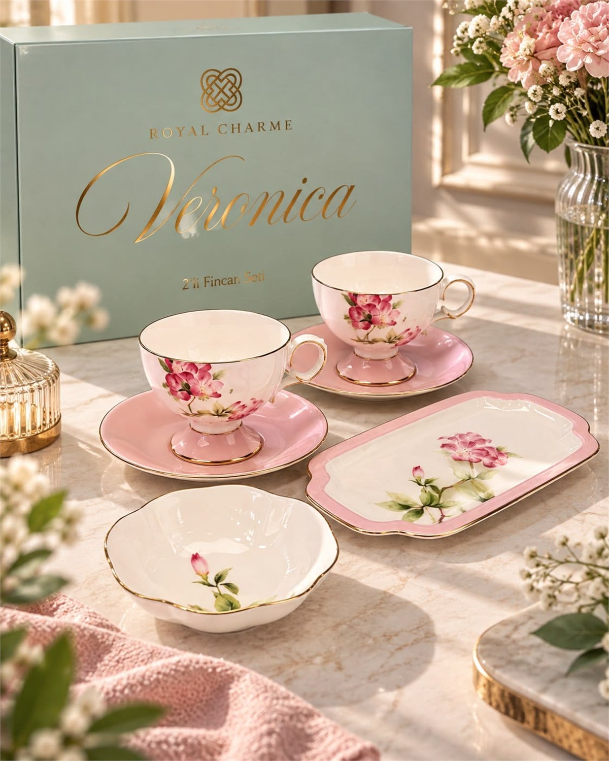 6 Parça 2 Kişilik Roselle Porselen Fincan Takımı
