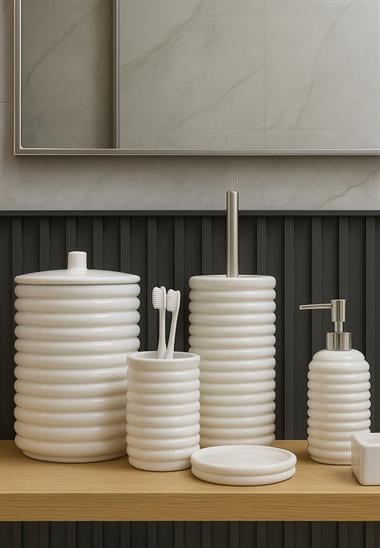 6 Parça Porselen Pinteres Silindir Beyaz Banyo Seti 