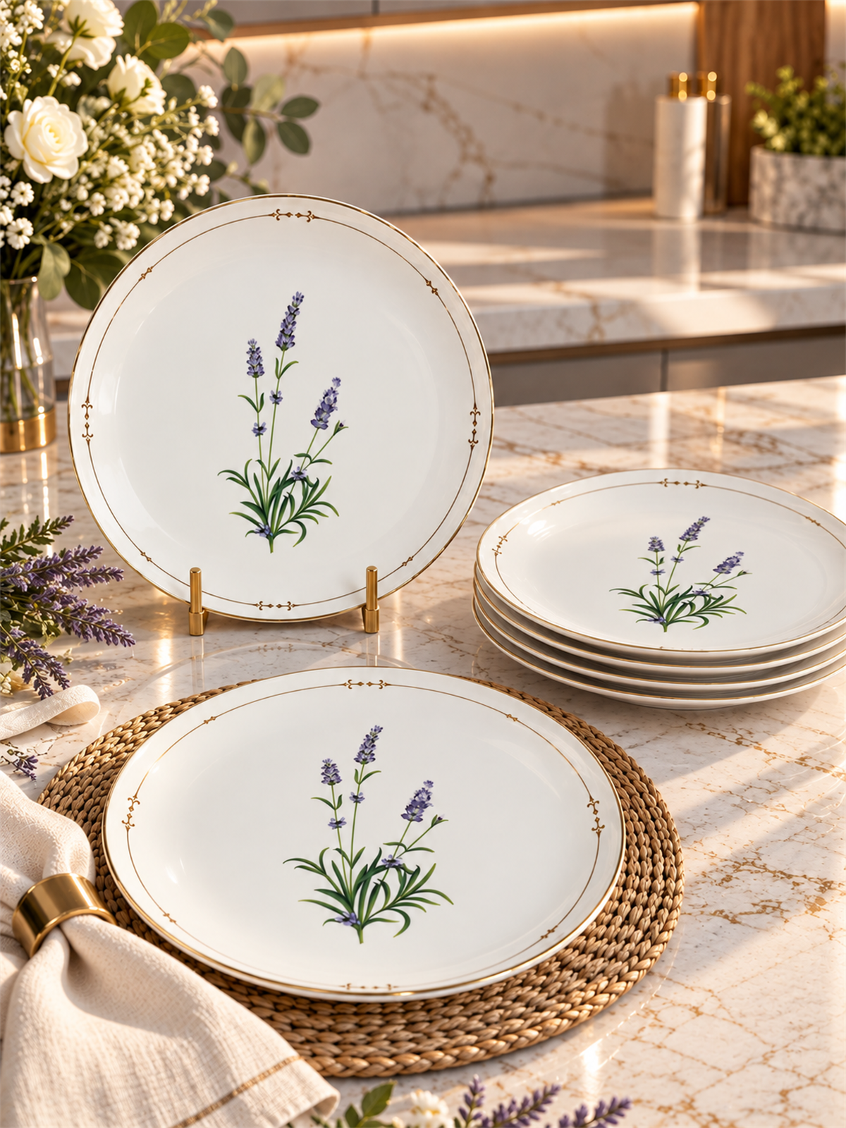 6 Parça Porselen Lavender Servis Tabağı