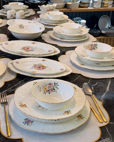 62 Parça 12 Kişilik Porselen Yemek Takımı Pink Garden