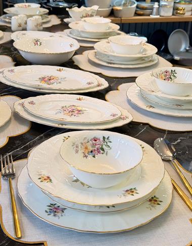 62 Parça 12 Kişilik Porselen Yemek Takımı Pink Garden