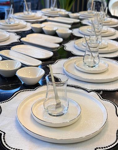 64 Parça 12 Kişilik Platin Modern Krem Kahvaltı Takımı