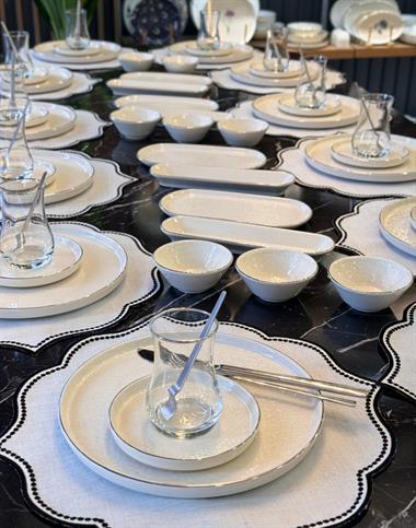 64 Parça 12 Kişilik Platin Modern Krem Kahvaltı Takımı