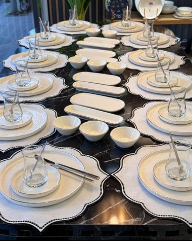 64 Parça 12 Kişilik Platin Modern Krem Kahvaltı Takımı