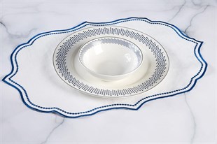 6lı Amerikan Servis Nakışlı Lisa Keten Efektli - Lacivert