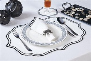 6lı Amerikan Servis Nakışlı Lisa Keten Efektli - Siyah