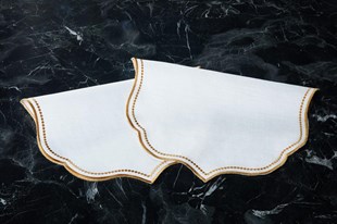 6lı Amerikan Servis Nakışlı Lisa Keten Efektli - Altın