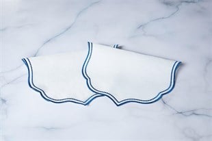 6lı Amerikan Servis Nakışlı Lisa Keten Efektli - Lacivert