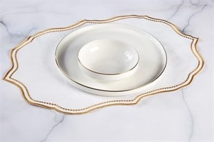 6lı Amerikan Servis Nakışlı Lisa Keten Efektli - Altın