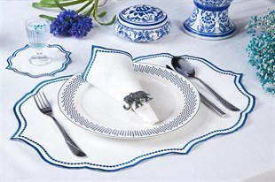 6lı Amerikan Servis Nakışlı Lisa Keten Efektli - Lacivert